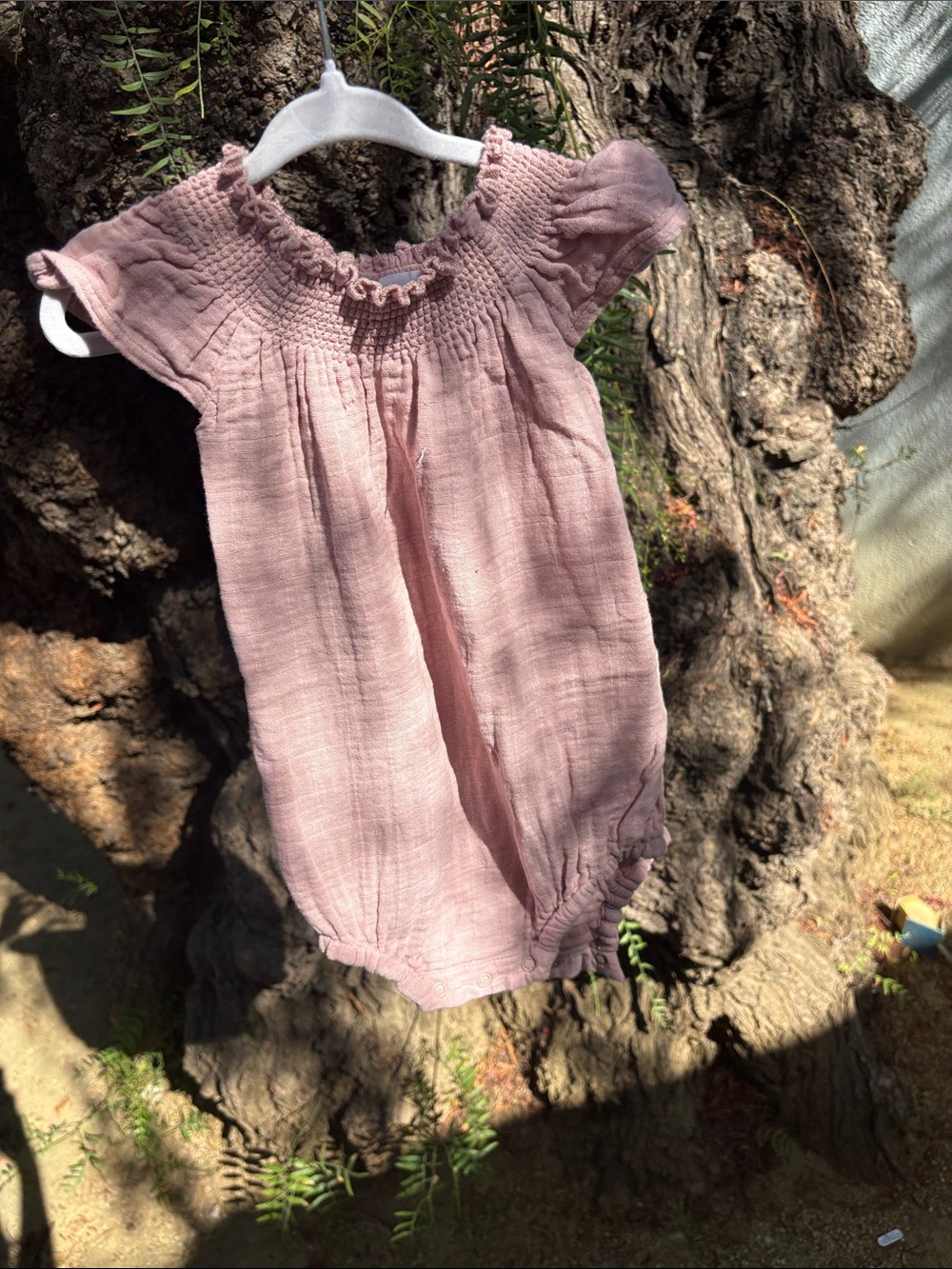 Jamie Kay dusty mauve smocked cotton romper